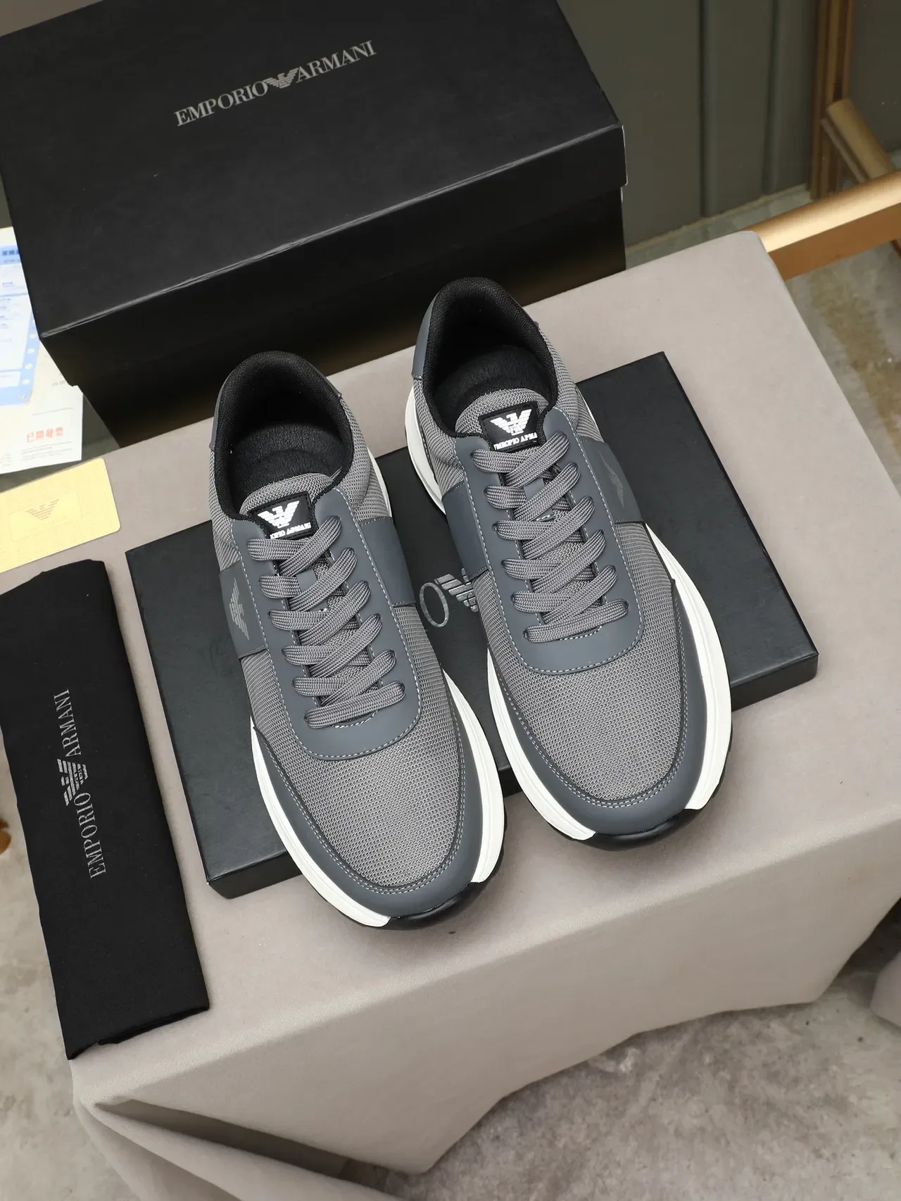 Emporio Armani Gray Mesh and Synthetic Eagle Logo Lifestyle Sneakers 3