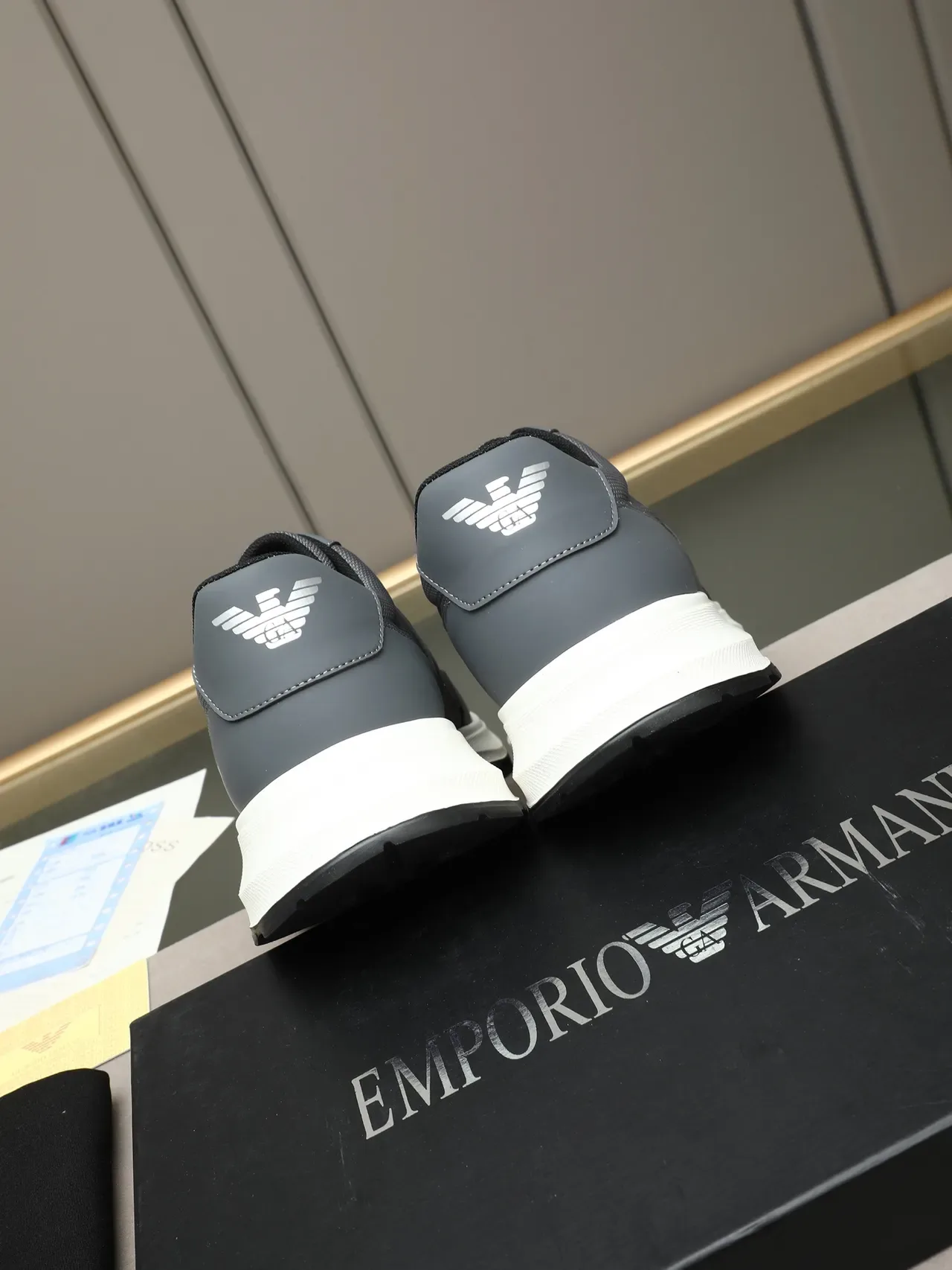 Emporio Armani Gray Mesh and Synthetic Eagle Logo Lifestyle Sneakers 4