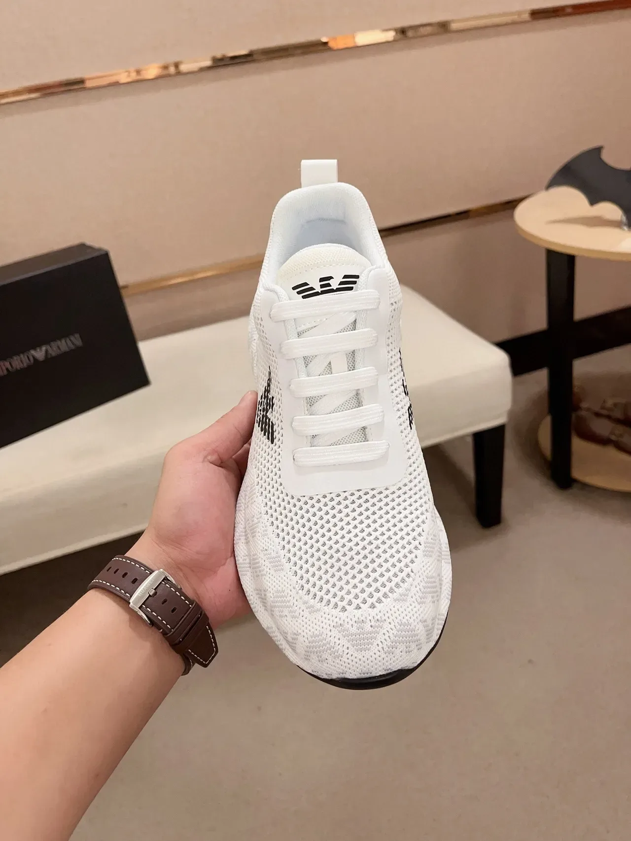 Emporio Armani Knit Eagle Logo White Lifestyle Sneakers 3