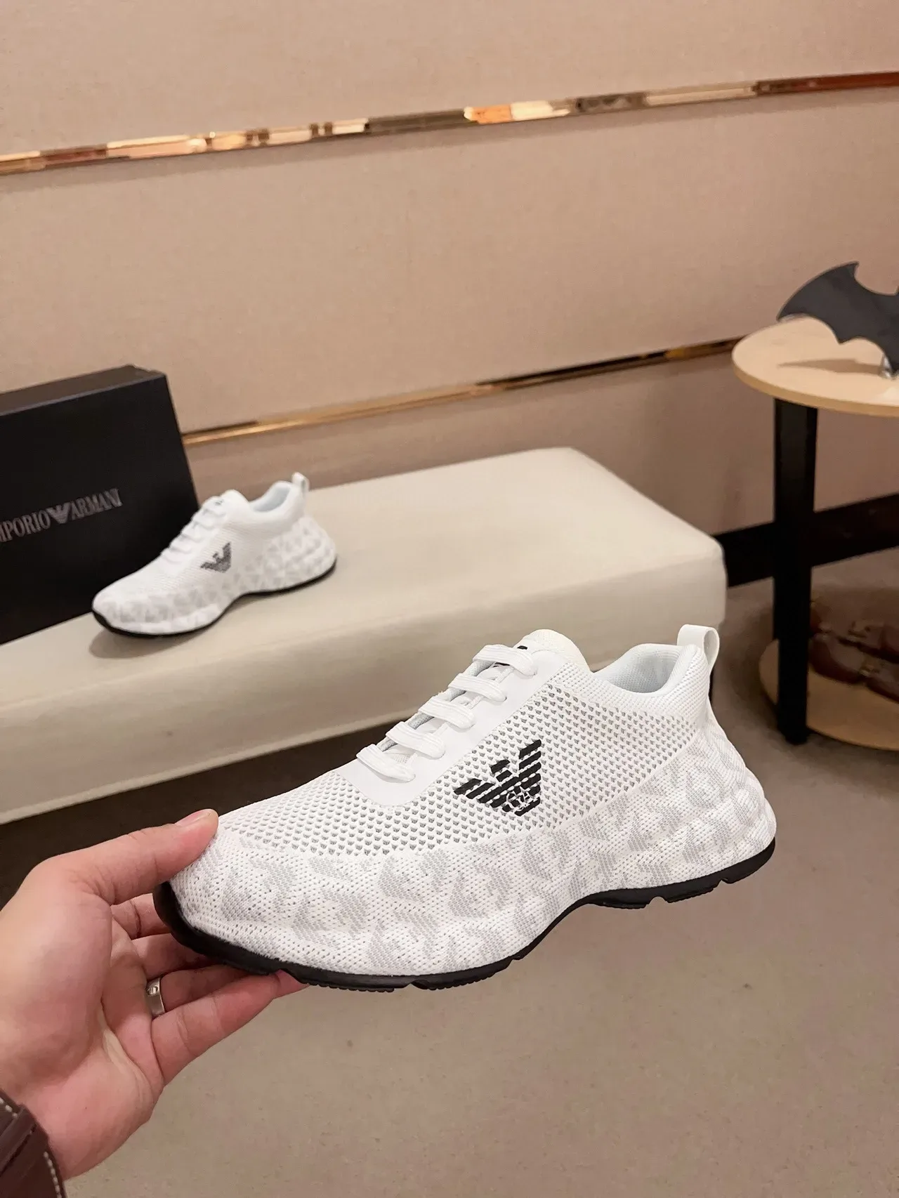 Emporio Armani Knit Eagle Logo White Lifestyle Sneakers 4