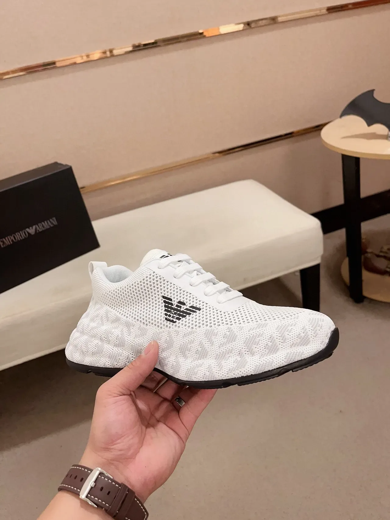 Emporio Armani Knit Eagle Logo White Lifestyle Sneakers 5