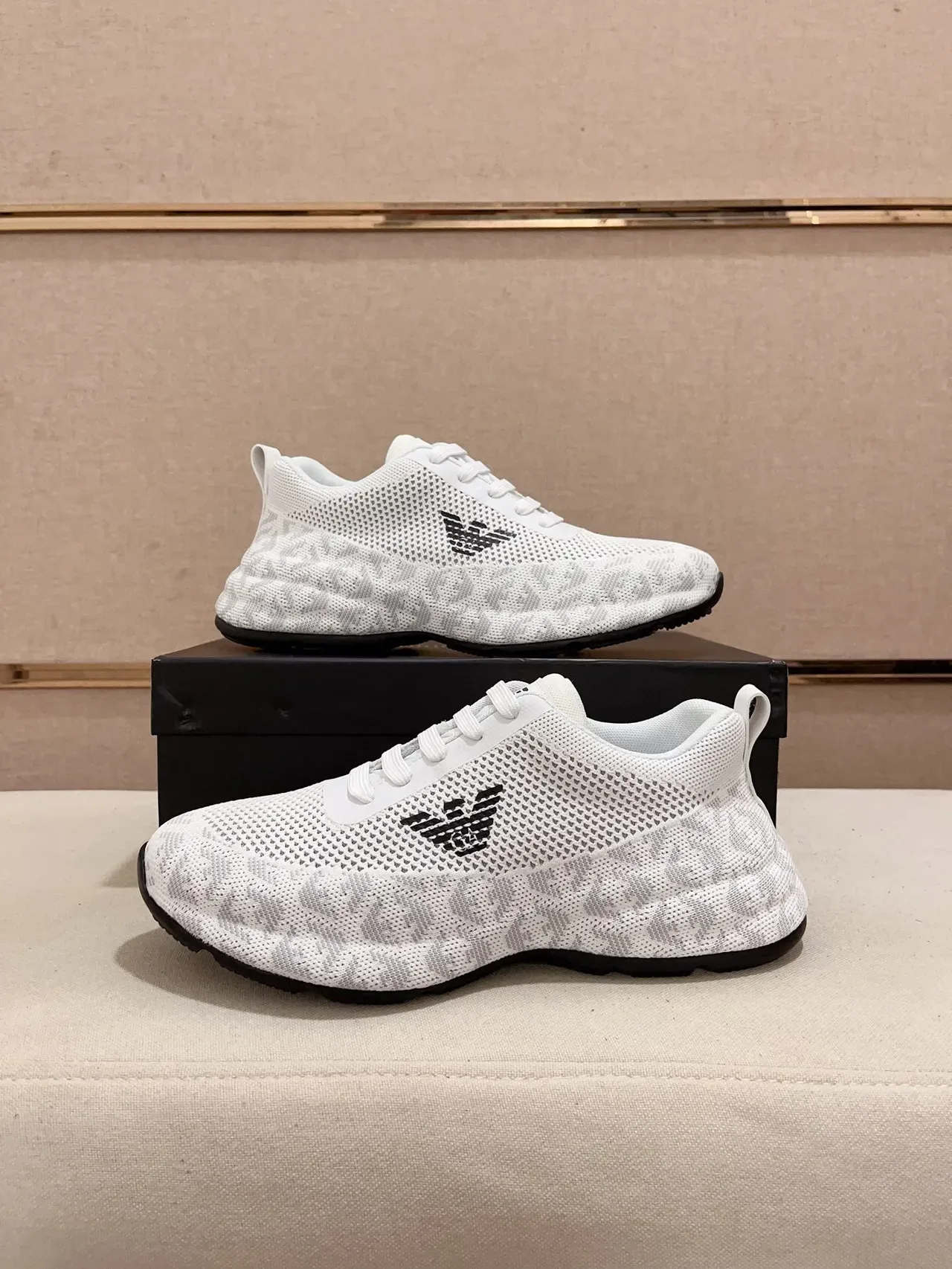 Emporio Armani Knit Eagle Logo White Lifestyle Sneakers 7