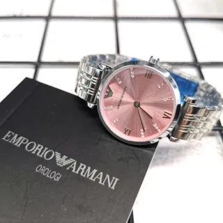 Emporio Armani Pink Silver Round Case Sunburst Dial Quartz Watch