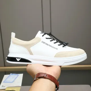 Emporio Armani White and Beige Suede Panel Lifestyle Sneakers