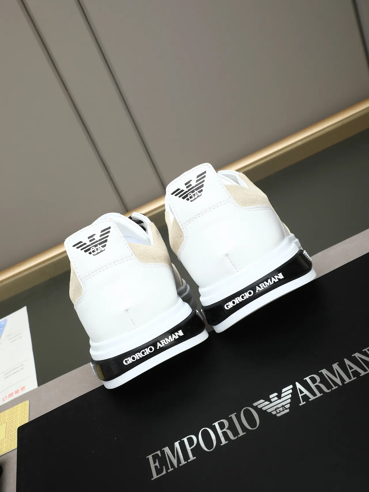 Emporio Armani White and Beige Suede Panel Lifestyle Sneakers 4