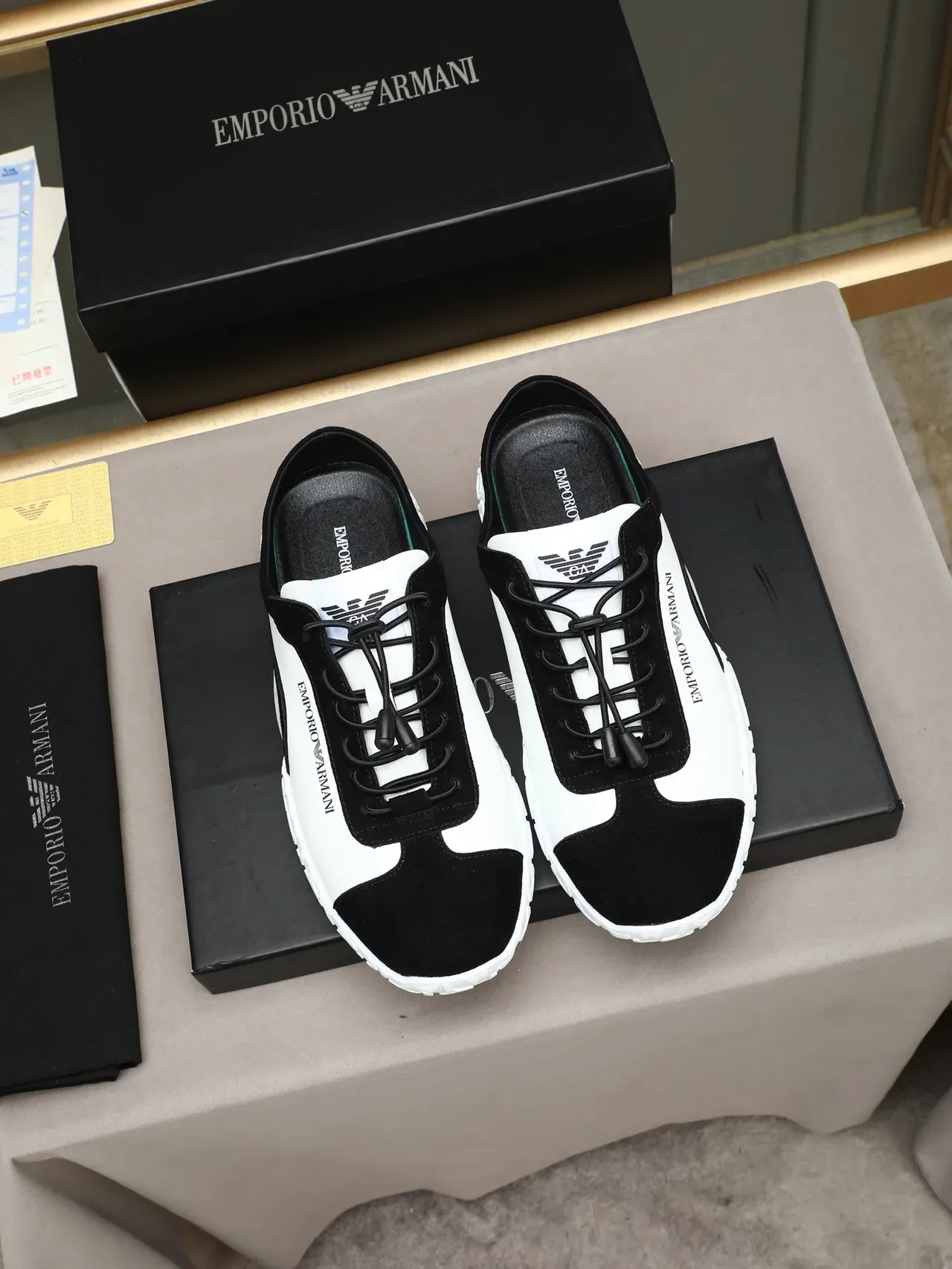 Emporio Armani White and Black Suede Lifestyle Sneakers 2