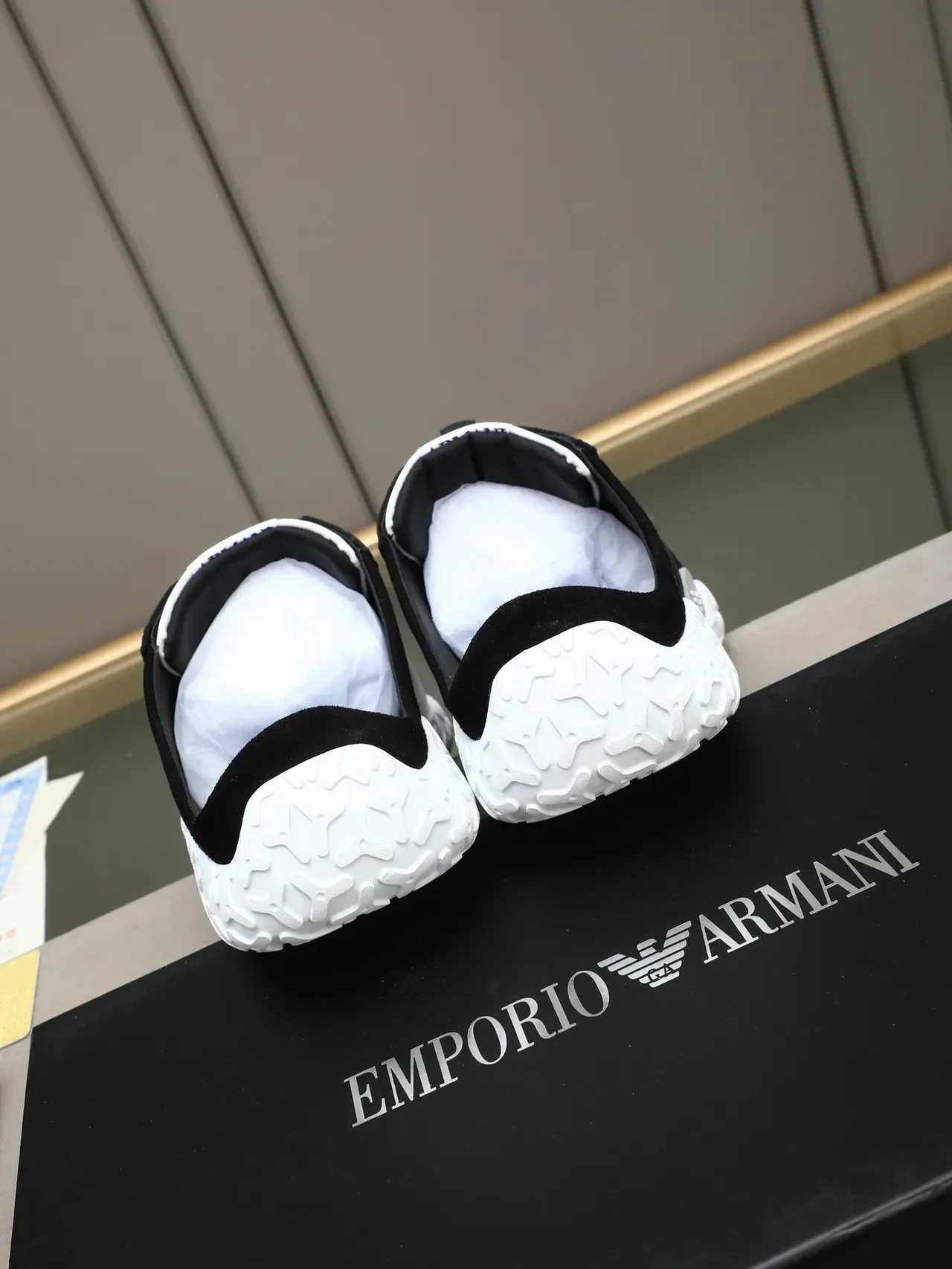 Emporio Armani White and Black Suede Lifestyle Sneakers 3