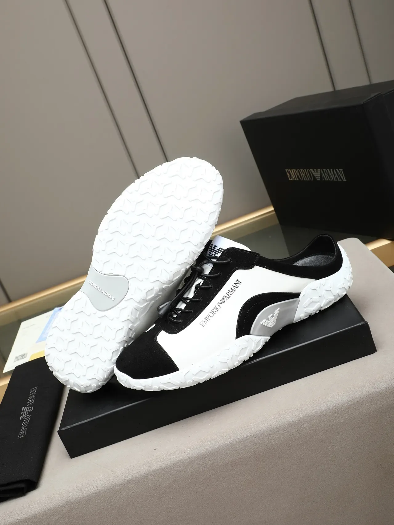 Emporio Armani White and Black Suede Lifestyle Sneakers 4