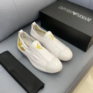 Emporio Armani White Gold Leather Slip-On Eagle Logo Loafer
