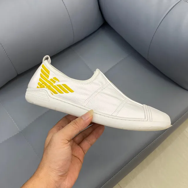 Emporio Armani Chaussure loafers cuir slip-on logo aigle blanc or 5