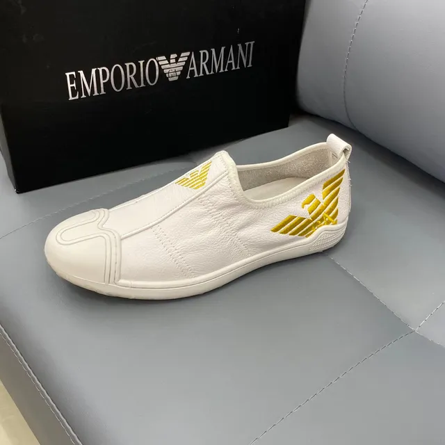 Emporio Armani Chaussure loafers cuir slip-on logo aigle blanc or 6