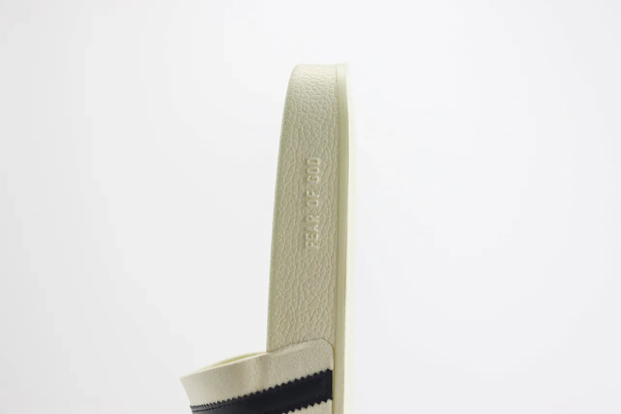 Fear of God Essentials Slide Beige Black Molded EVA Sole Three-Stripe Leather Strap Slippers 3