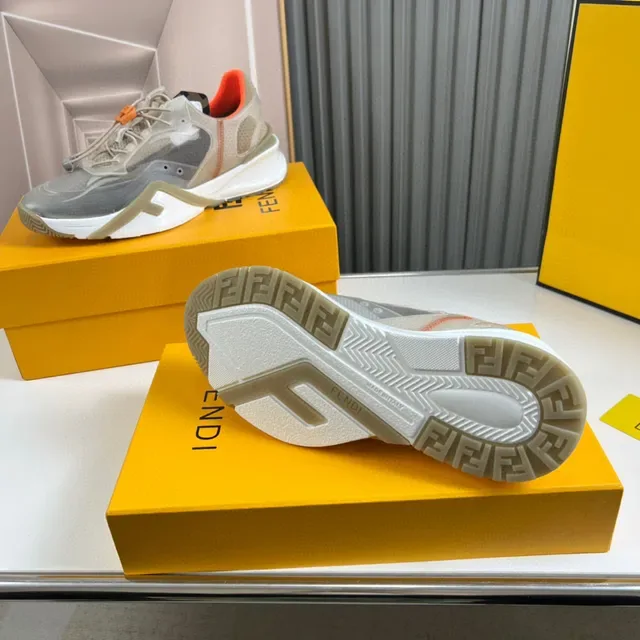Fendi Beige Orange Translucent Overlay Mesh Upper Sneakers 2