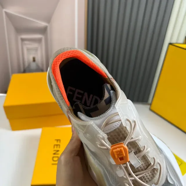 Fendi Beige Orange Translucent Overlay Mesh Upper Sneakers 3
