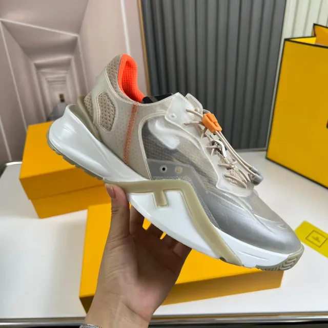 Fendi Beige Orange Translucent Overlay Mesh Upper Sneakers 4