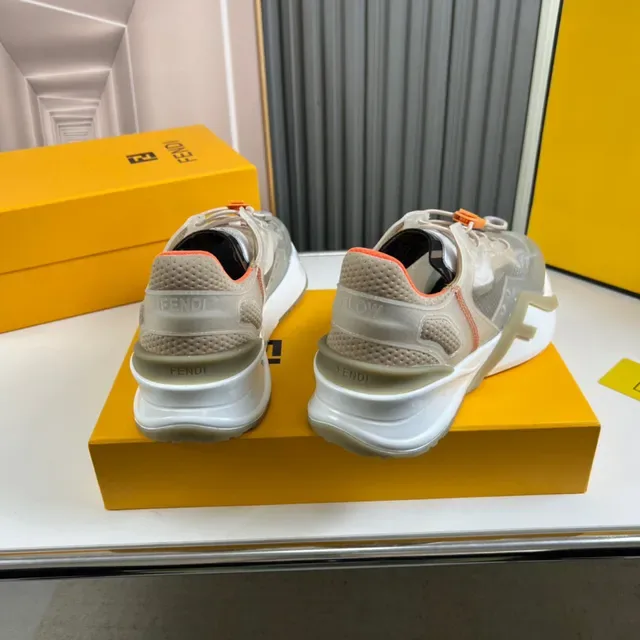 Fendi Beige Orange Translucent Overlay Mesh Upper Sneakers 6