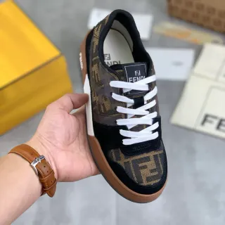 Fendi Black Brown Monogrammed Canvas/suede Upper Transparent Overlay Panel Lifestyle Sneakers