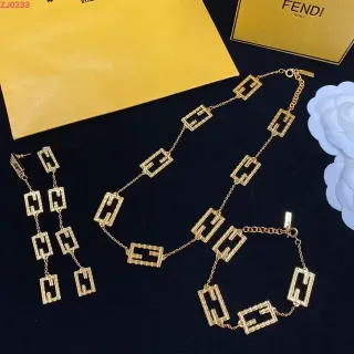 Fendi FF Bamboo Gold Logo Links Necklace