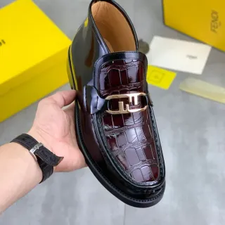 Fendi FF Buckle Loafer Burgundy Croc-Embossed Patent Leather Loafer