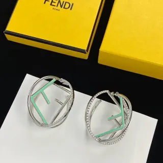 Fendi FF Hoop Silver Green Double Pavé Crystal Border Earrings