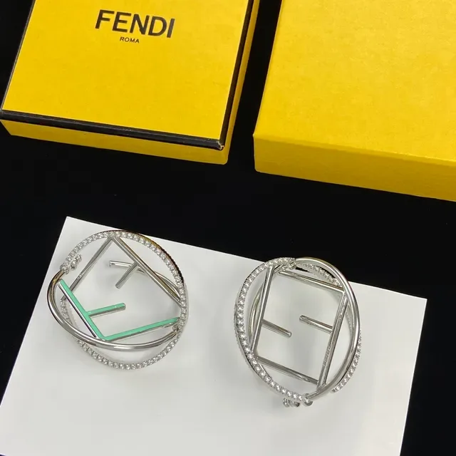 Fendi FF Hoop Argent Vert Double Pavé Bordure Cristal Boucles d'Oreilles 6