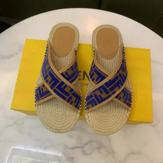 Fendi FF Jacquard Crossed-Strap Espadrille Slippers