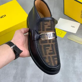 Fendi FF Loafer Black Brown Leather Monogram Fabric Vamp Loafer