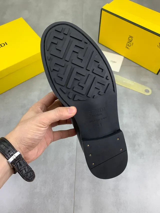 Fendi FF Mocassin Noir Marron Cuir Monogram Tissu Vamp Mocassin 2