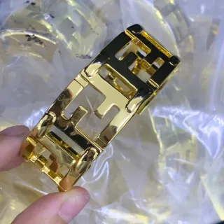 Fendi FF Logo Gold-Tone and Black Enamel Bracelet
