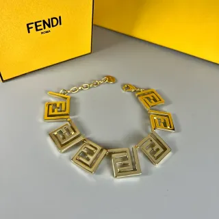 Fendi FF Logo Gold-Tone Geometric Link Bracelet