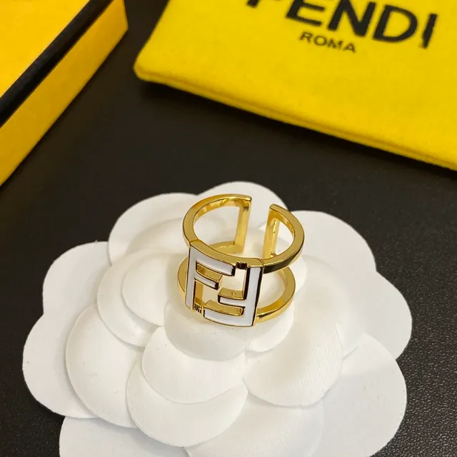 Fendi FF Logo anneaux ton doré blanc et noir émaillé 3