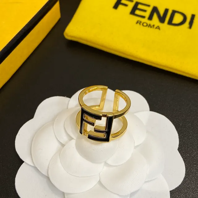 Fendi FF Logo anneaux ton doré blanc et noir émaillé 5