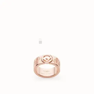 Fendi FF Logo Wide Band Rose Gold-Tone Ring