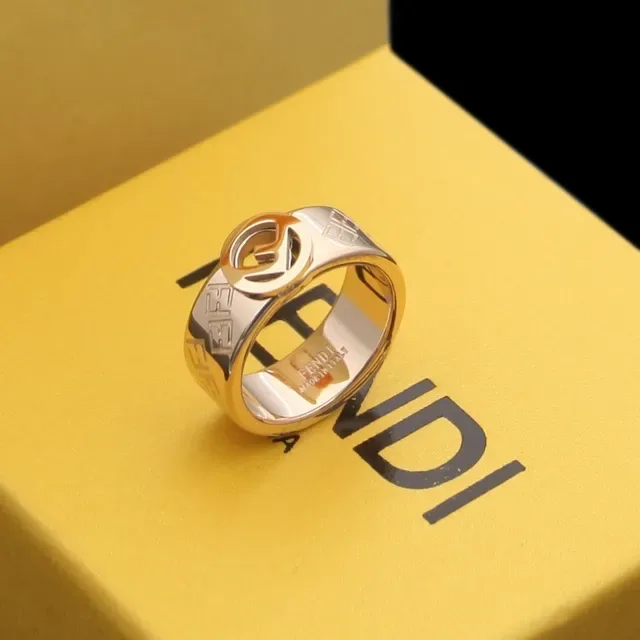 Bague Fendi FF Logo Bande Large Or Rose 2