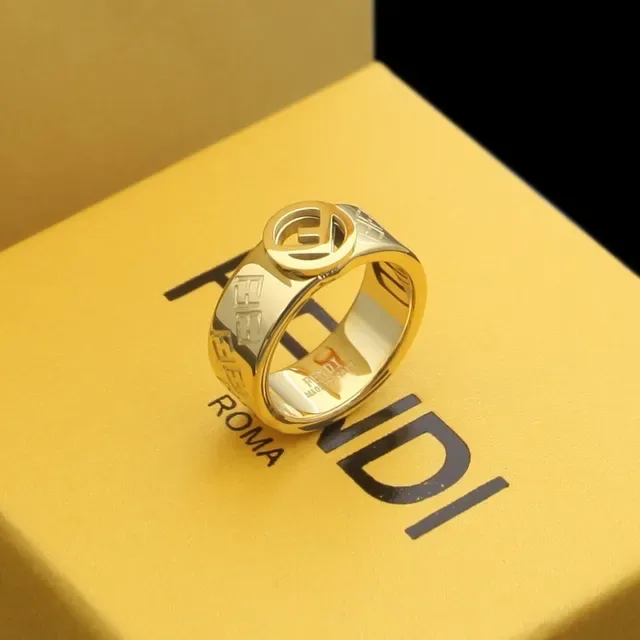 Bague Fendi FF Logo Bande Large Or Rose 4