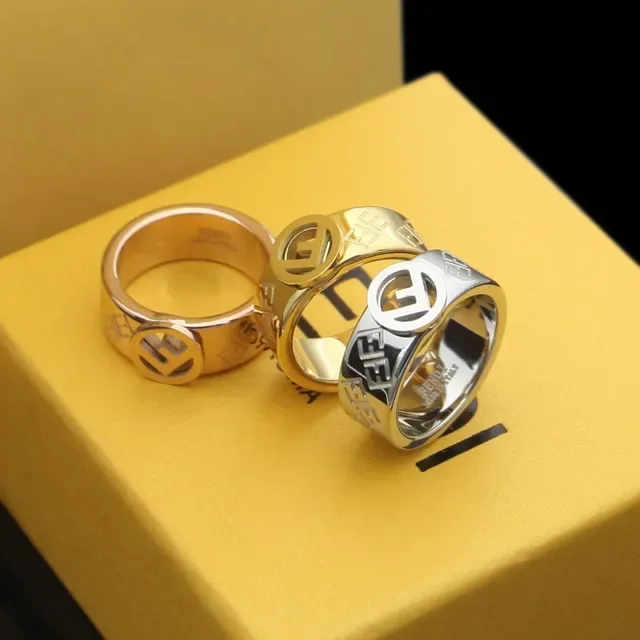 Bague Fendi FF Logo Bande Large Or Rose 6