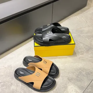 Fendi FF Slide Beige and Black Platform Slippers