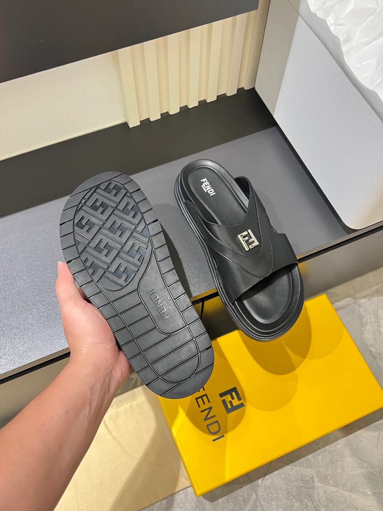 Fendi FF Slide Beige and Black Platform Slippers 2