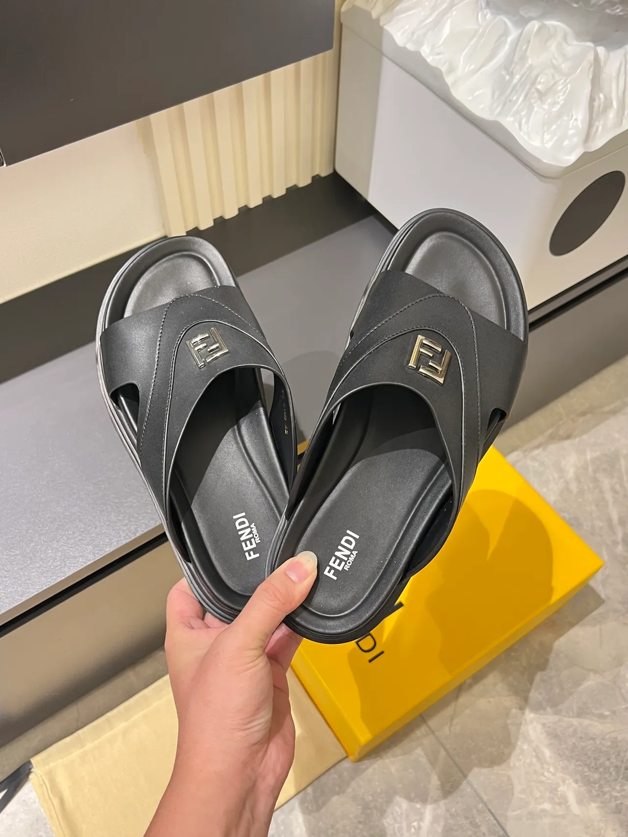 Fendi FF Slide Beige and Black Platform Slippers 3