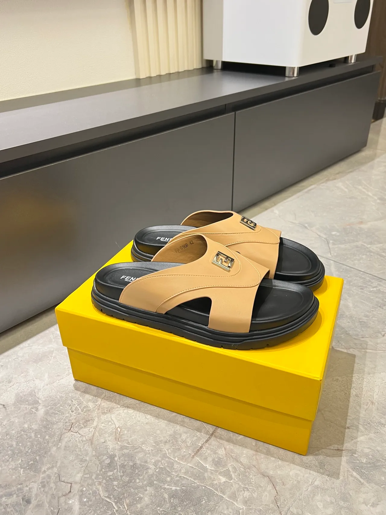 Fendi FF Slide Beige and Black Platform Slippers 7