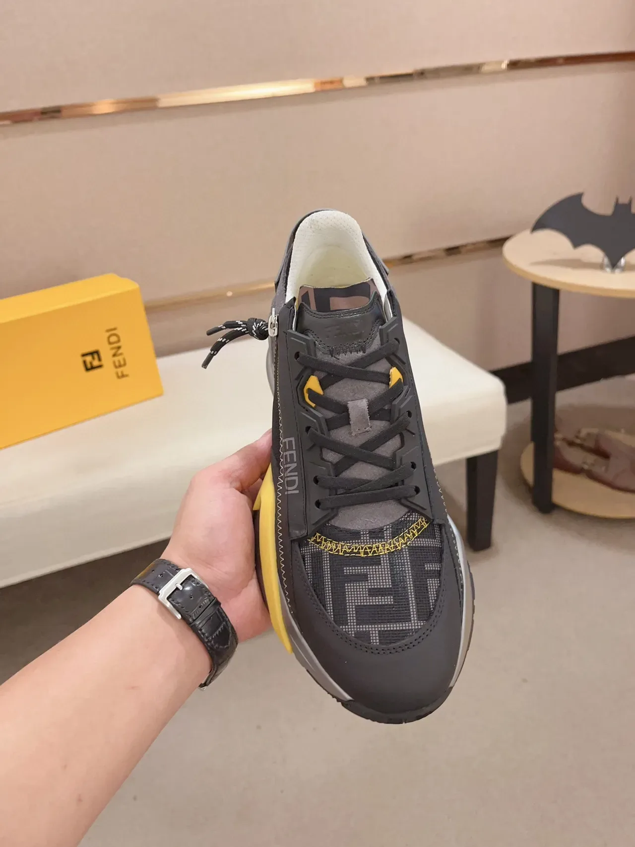 Fendi First Noir Gris Jaune Lifestyle Sneakers 2