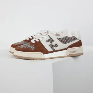 Fendi First Brown Beige Mixed-Material Houndstooth Panel Lifestyle Sneakers