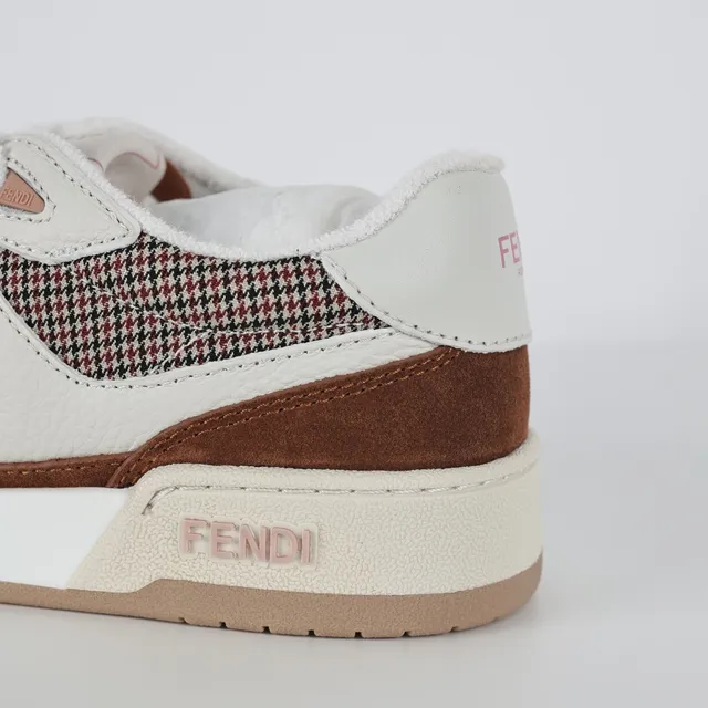 Fendi First Brown Beige Mixed-Material Houndstooth Panel Lifestyle Sneakers 4