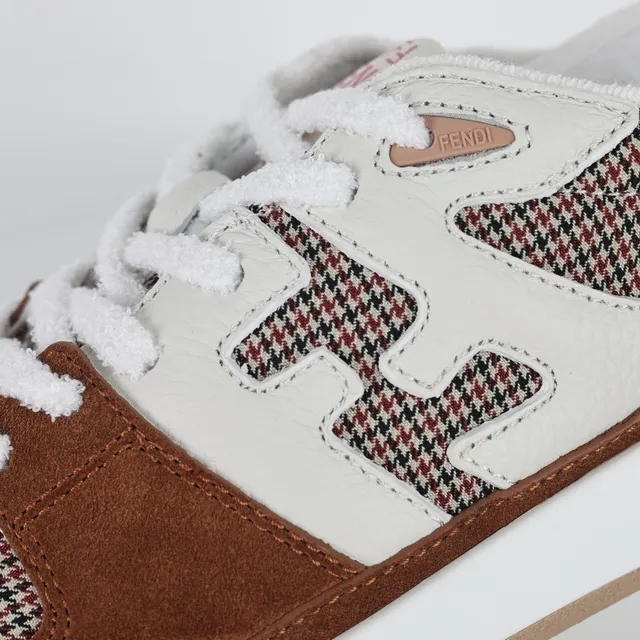 Fendi First Brown Beige Mixed-Material Houndstooth Panel Lifestyle Sneakers 6