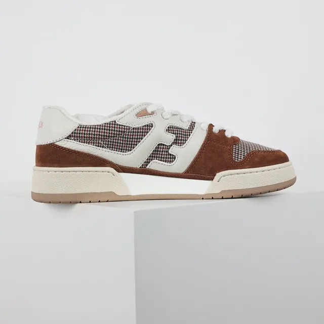 Fendi First Brown Beige Mixed-Material Houndstooth Panel Lifestyle Sneakers 7