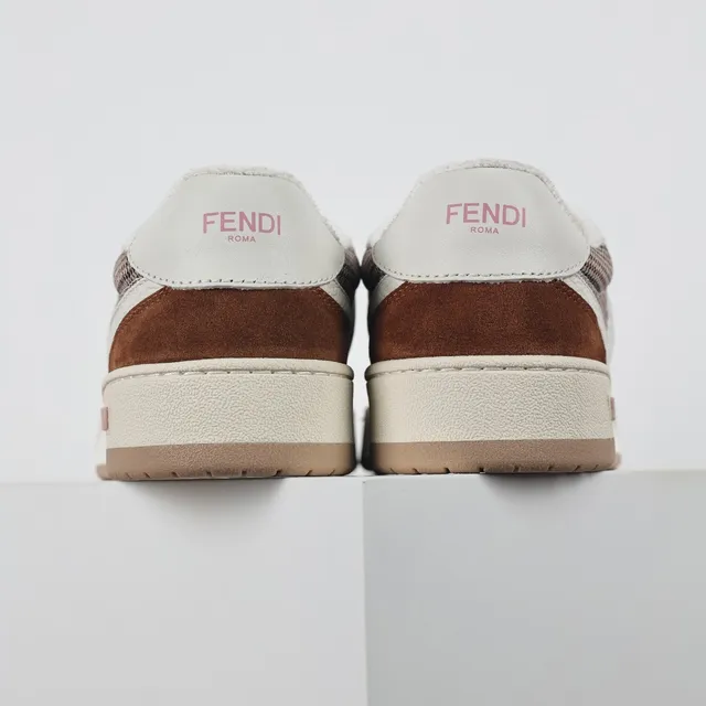 Fendi First Brown Beige Mixed-Material Houndstooth Panel Lifestyle Sneakers 8
