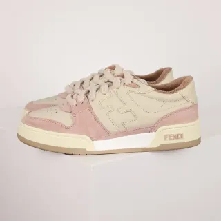 Fendi First Pink Beige Layered Suede And Leather Upper Embossed FF Logo Lifestyle Sneakers
