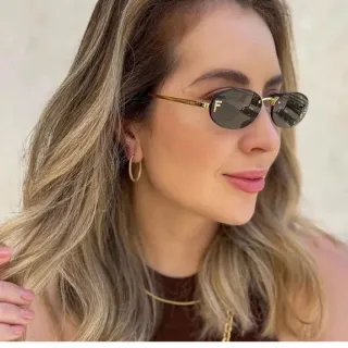Fendi Gold Brown Oval Lens Thin Metal Frame Sunglasses