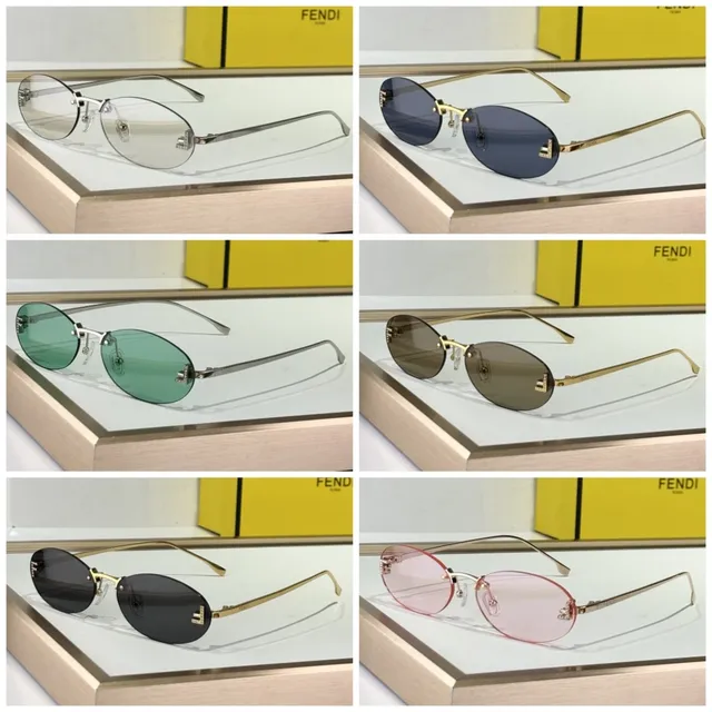 Fendi Óculos de sol com lente oval dourada marrom e armação metálica fina 8