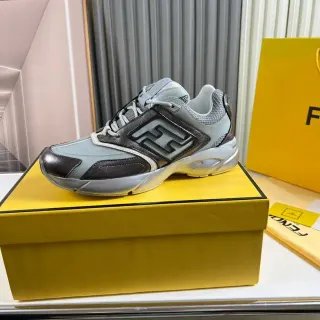 Fendi Gray Brown Sole Mixed-Material Upper Chunky Sneakers